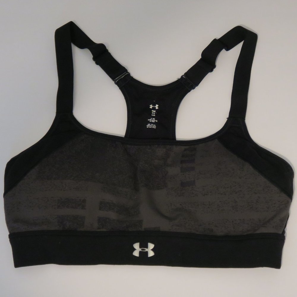 Under Armour Black Gray Striped Sports Bra S/M